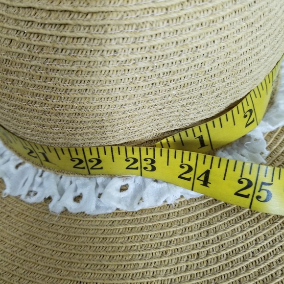 August Hat Co Wide Brim Straw Hat White Eyelet Band Summer Beach main image 4